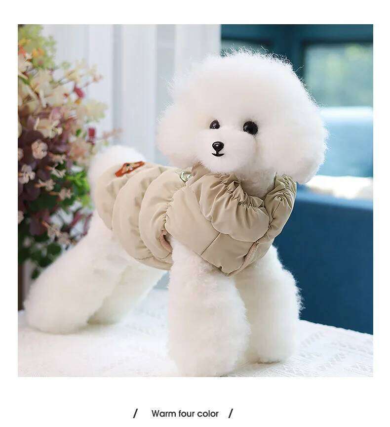 Warm with Leash Buckle Cat Winter Clothing Down Coat for Puppy Dog Apparel PU Jacket Pet Product XJ260127