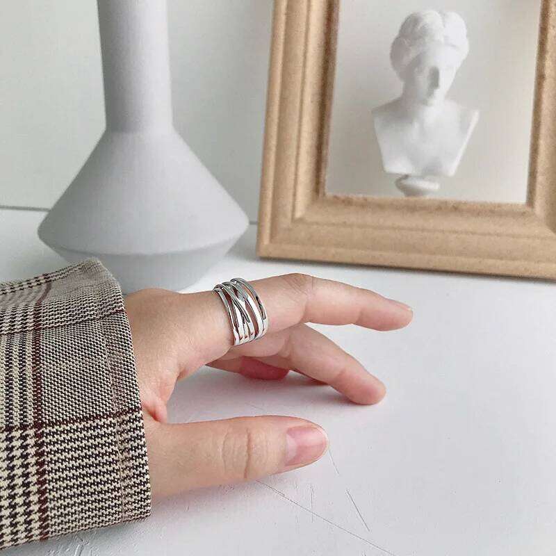 XIYANIKE Silver Color Rings Creative Multilayer Winding Line Geometric Handmade for Women Couple Size 17.2mm Adjustable XJ260127