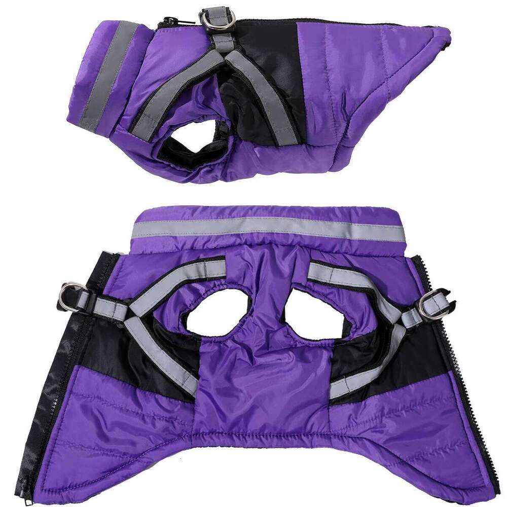 Warm Clothes with Harness Reflective Waterproof Dogs Jacket Padded Soft Dog Coat Apparel Windproof Yorkies Labrador Costumes XJ260127