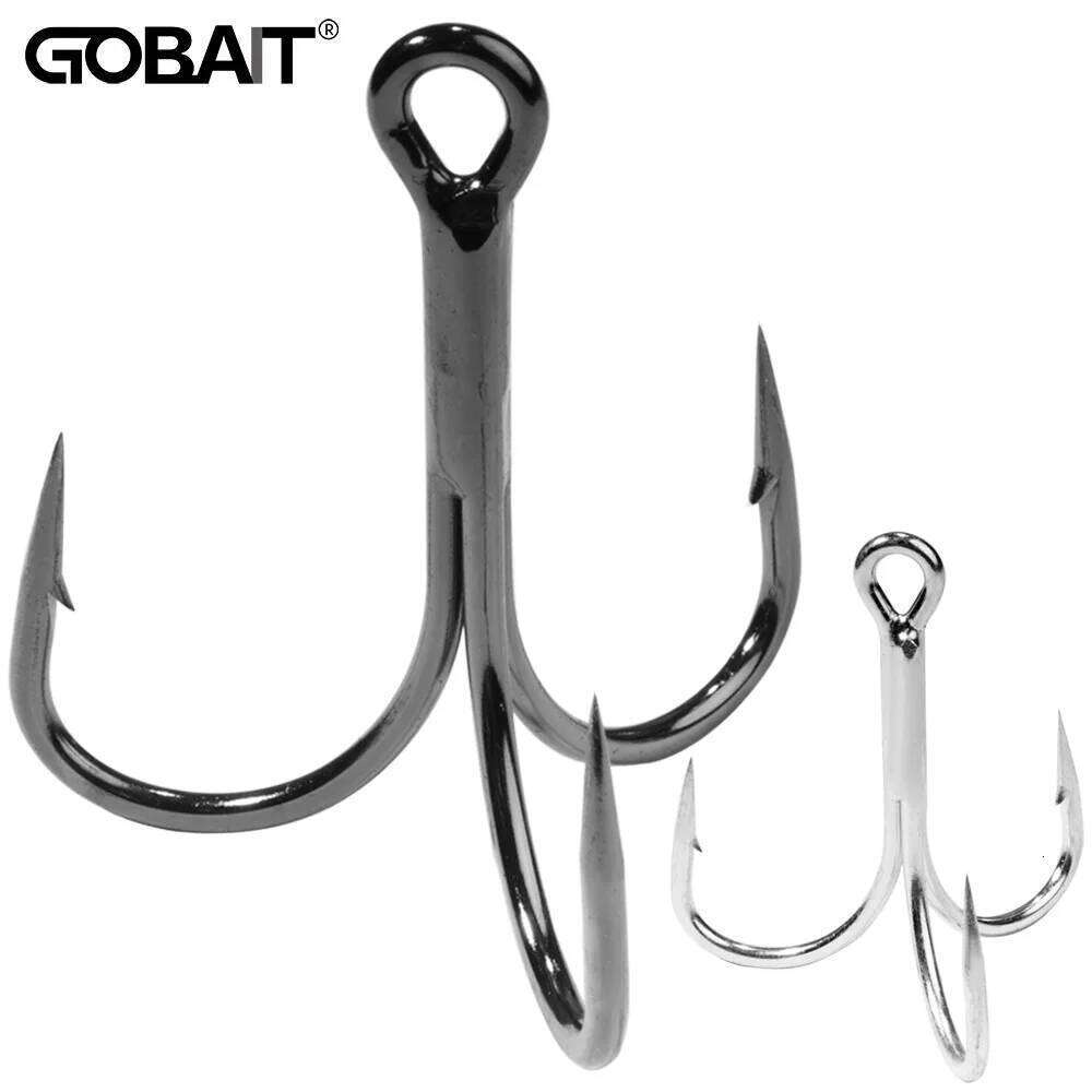 GOBAIT Large Treble Hooks 1#-10/0# Fishhook 4X Strong Barbed Carbon Steel Anchor Tackle Pesca Round Bend Angle for Big Fish Hook Z260128