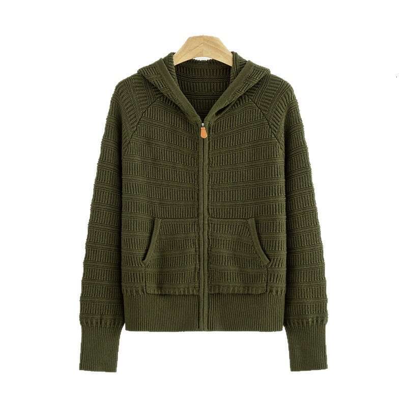 2026 Autumn/Winter Home Cotton Cashmere 3D Texture Double Head Zipper Hoodie Multi functional Thick Knitted Sweater