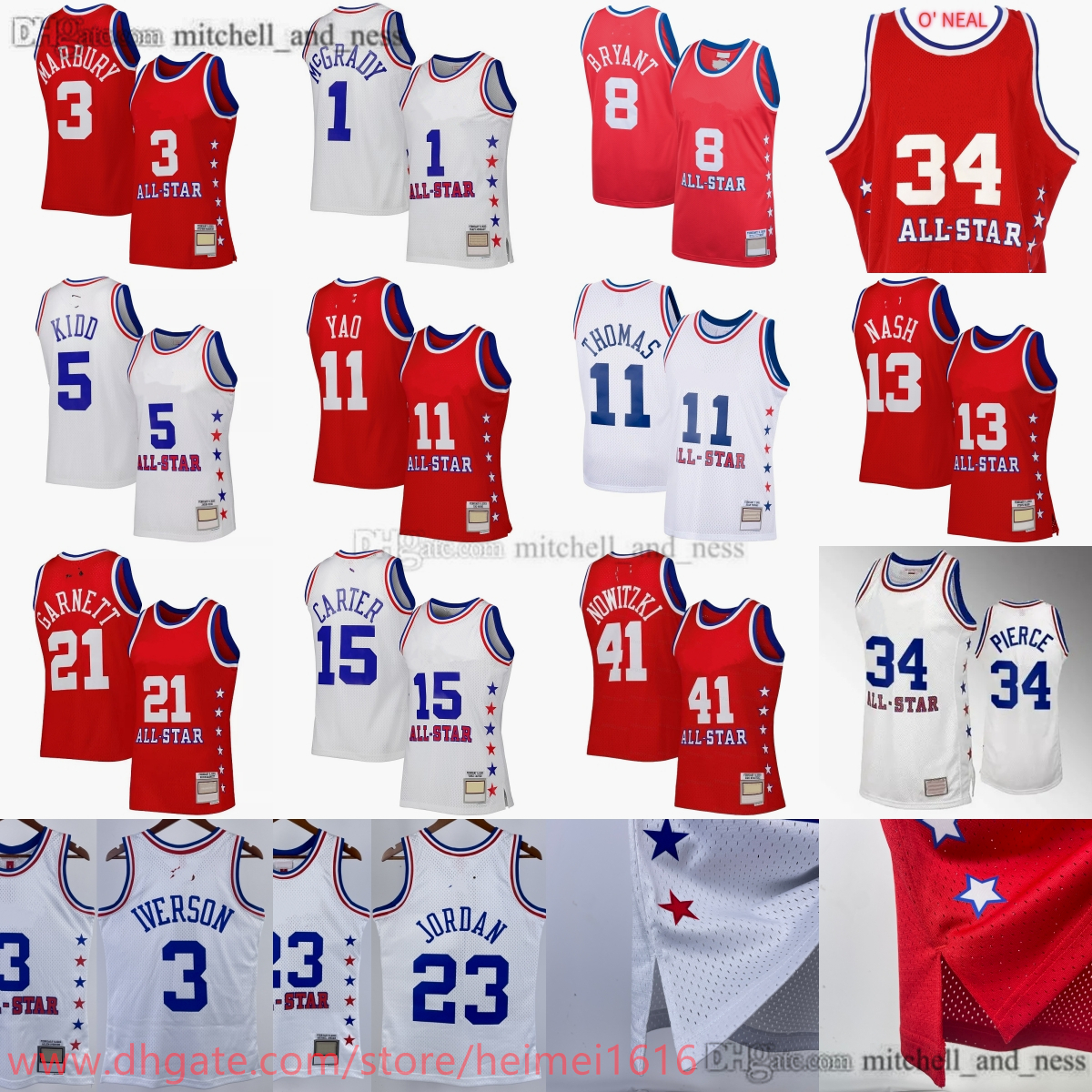 Printed MN 2003 All-Star Basketball 3 Allen Iverson Jerseys Classic Retro Bryant 15 Vince Carter Nash Nowitzki Garnett Yao McGrady Marbury Thomas Pierce Kidd ONeal