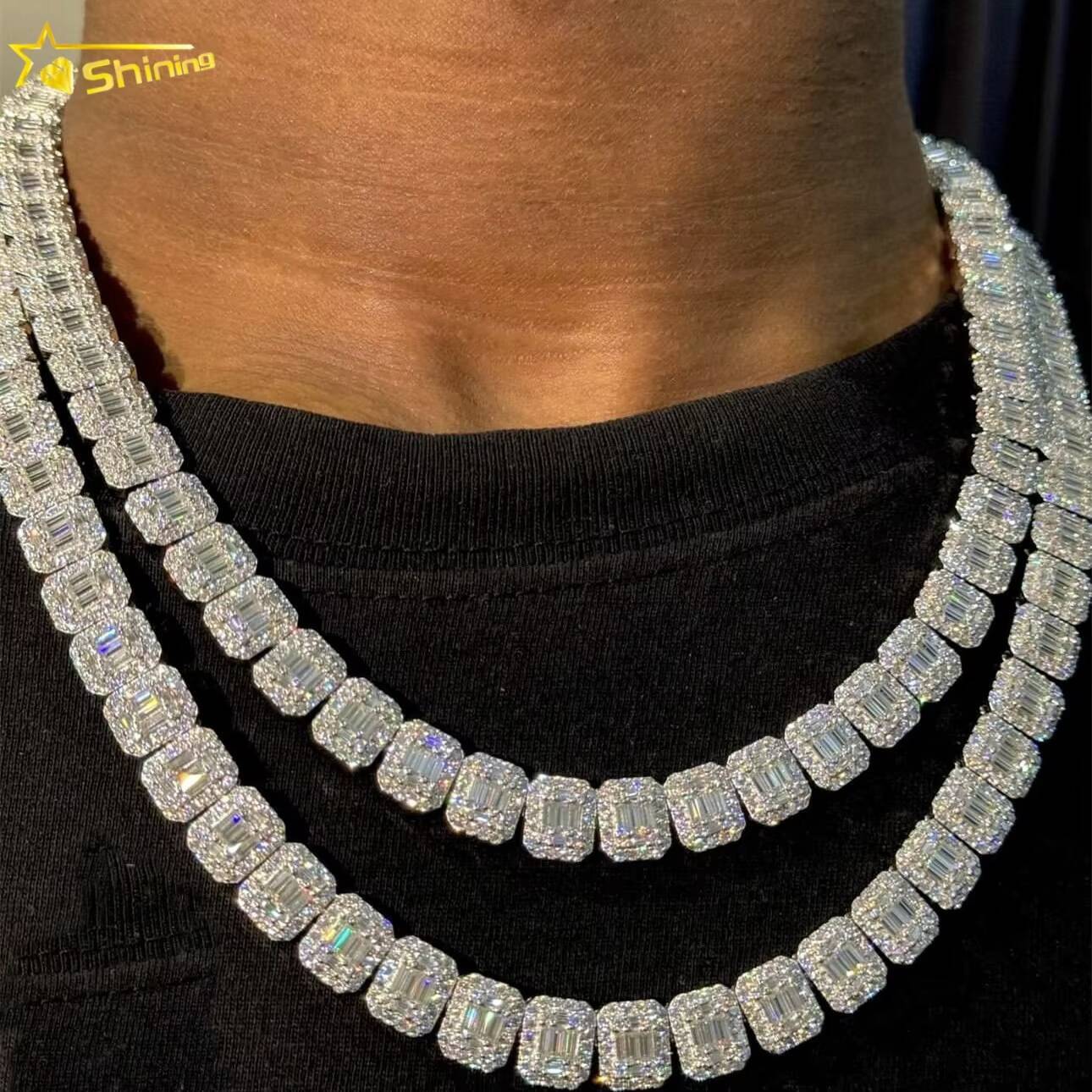 Pass Diamond Tester 10mm Chain Iced Out baguette Custom 925 Silver Hip Hop VVS Moissanite Tennis Chain