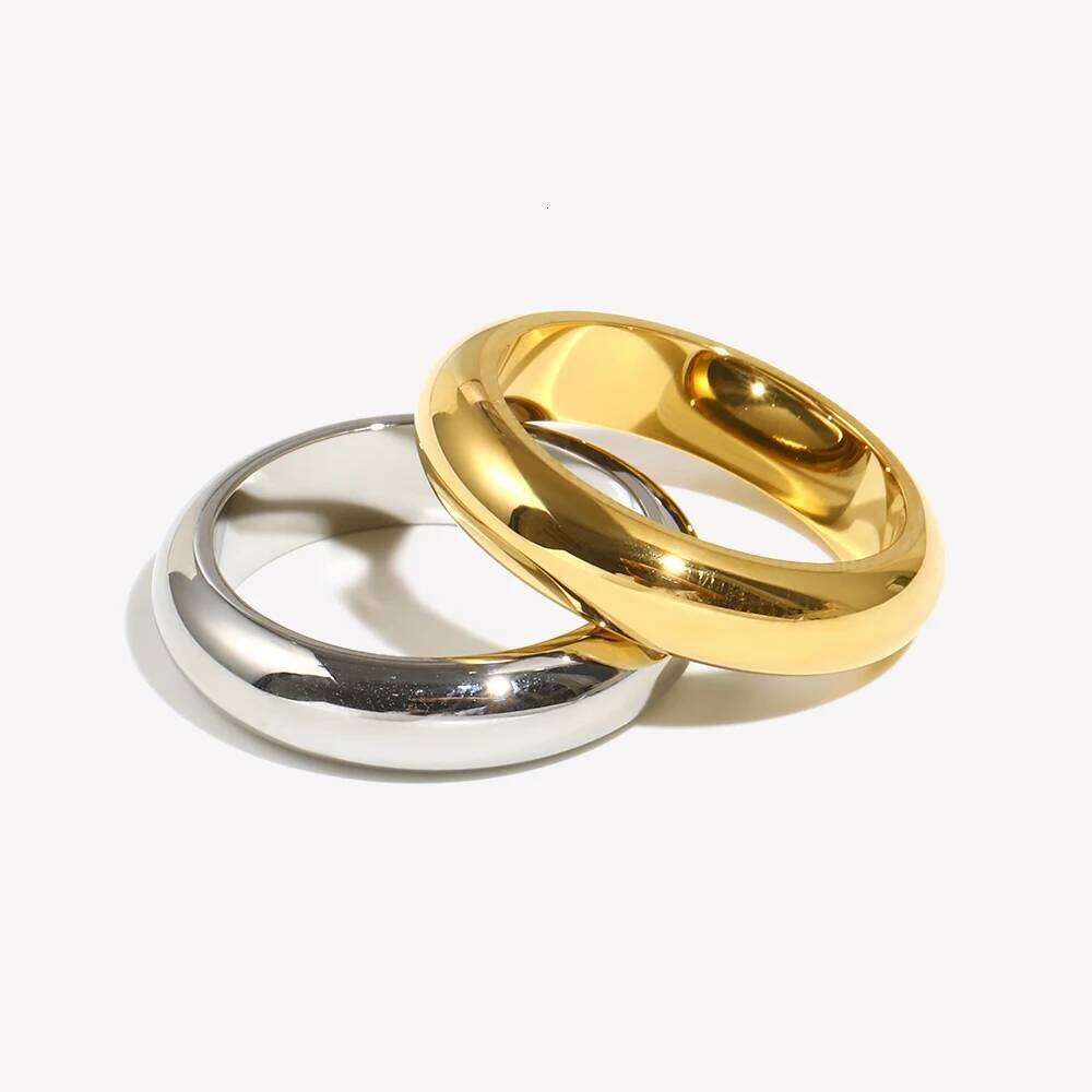 E.B.belle Waterproof Gold Plated Silver Color Minimalist Basic Thick Plain Loop Circle Stainless Steel Rings For Women XJ260127