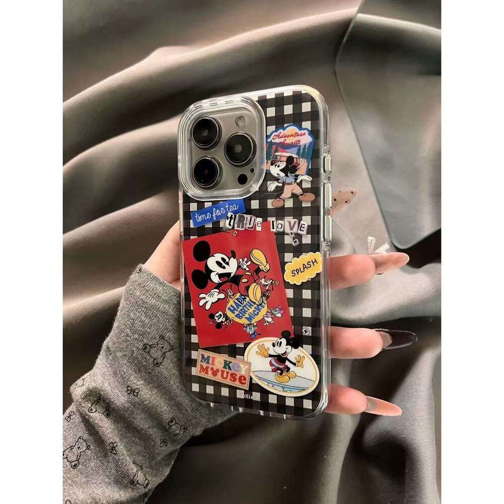 Niche Black and White Checkered Mickey Mouse Compatible iPhone Pro Max Case 14 Apple 15 New 13 Women 16 S260128