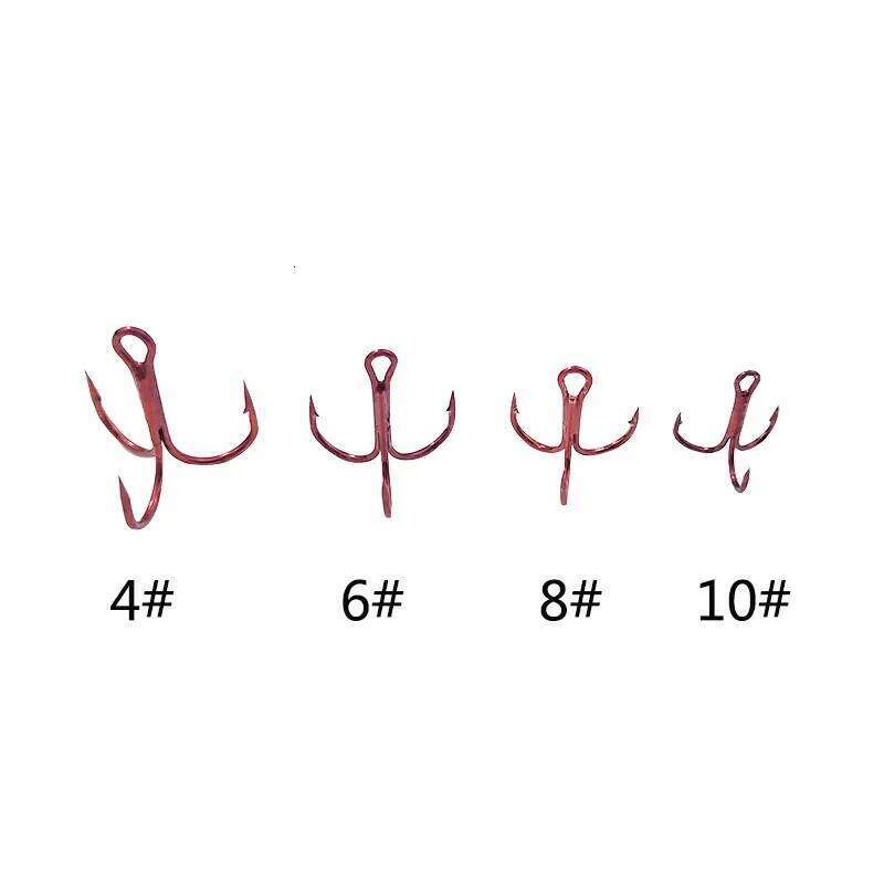 OUTKIT 20PCS/lot High Carbon Steel Treble Fishing Hooks Red Hard Round Bent Triple Artificial Lure Fishhooks Size 4 6 8 10 Z260128