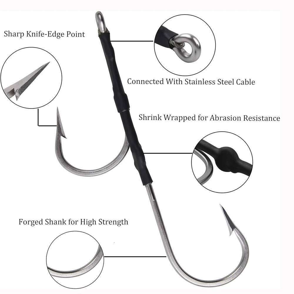 2Pcs Big game jig Assist Saltwater Trolling Live bait Fishing Hooks for Shark Tuna Marlin Wahoo Large fishhooks Z260128