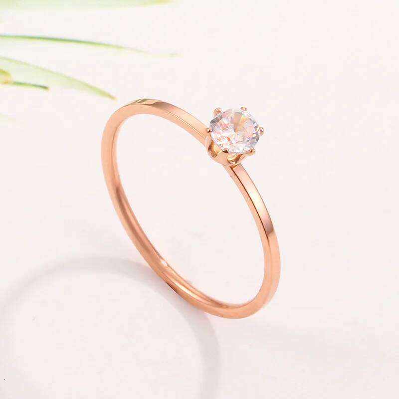 Solitaire Ring Stainless Steel Korean Fashion Thin Pinky Rings with AAA+ Cubic Zirconia Gold Plated Jewelry for Women KBR111 XJ260127