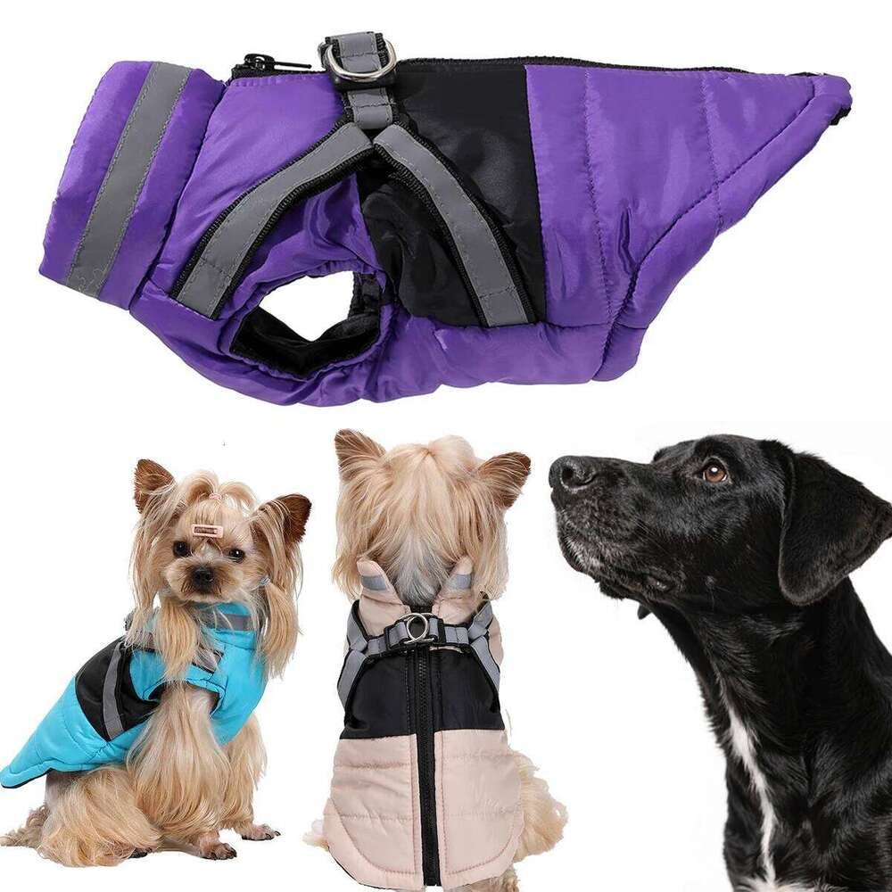 Warm Clothes with Harness Reflective Waterproof Dogs Jacket Padded Soft Dog Coat Apparel Windproof Yorkies Labrador Costumes XJ260127