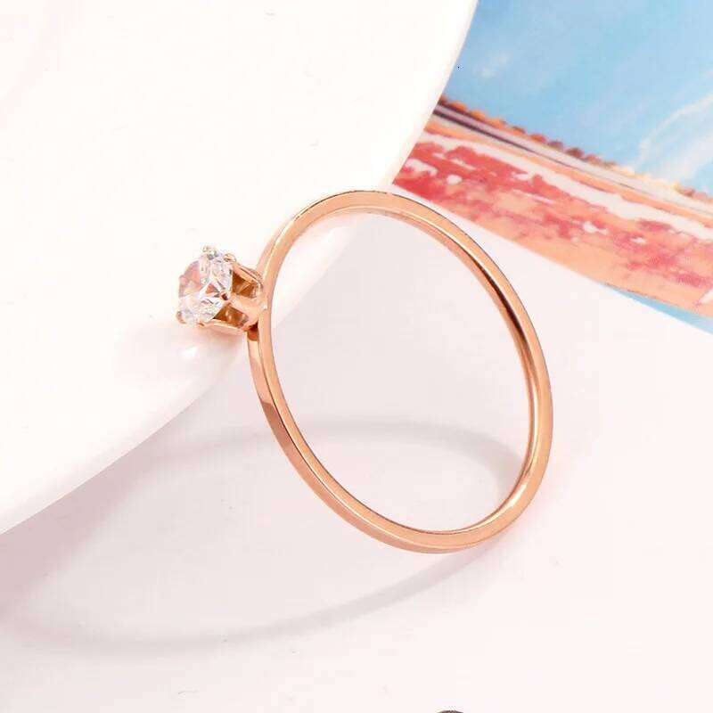Solitaire Ring Stainless Steel Korean Fashion Thin Pinky Rings with AAA+ Cubic Zirconia Gold Plated Jewelry for Women KBR111 XJ260127