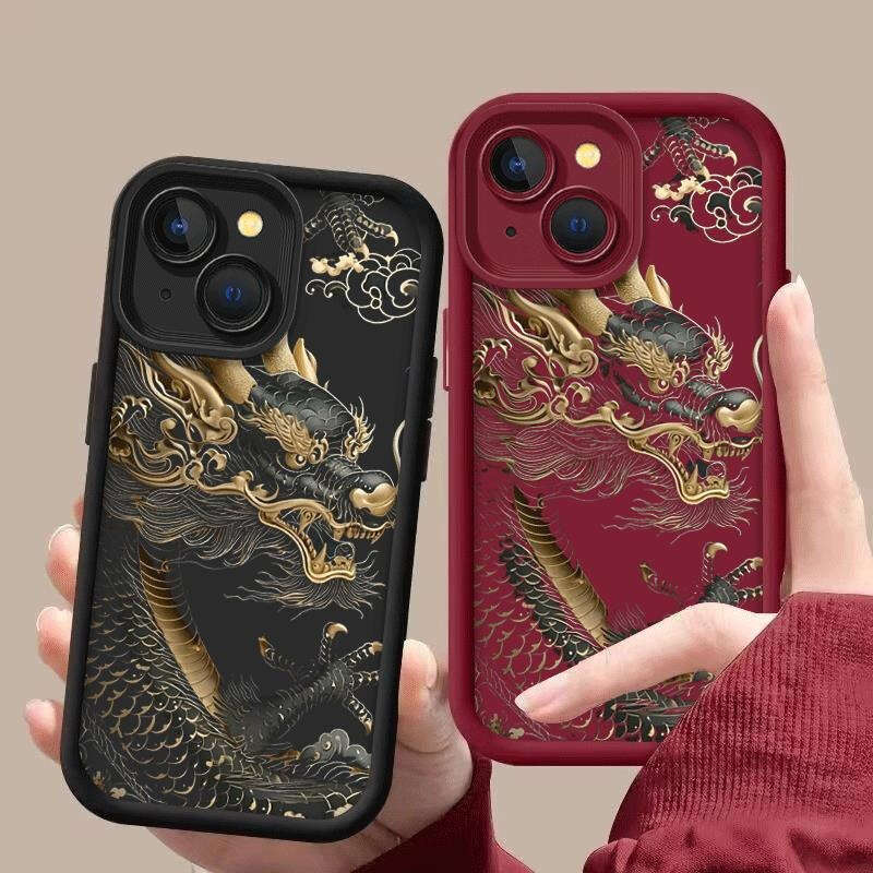 Compatible with Apple 16 Sky Eye Ladder High Bamboo Phone Case 15/14/13/12 Majestic Chinese Dragon Protective Cover X S260128