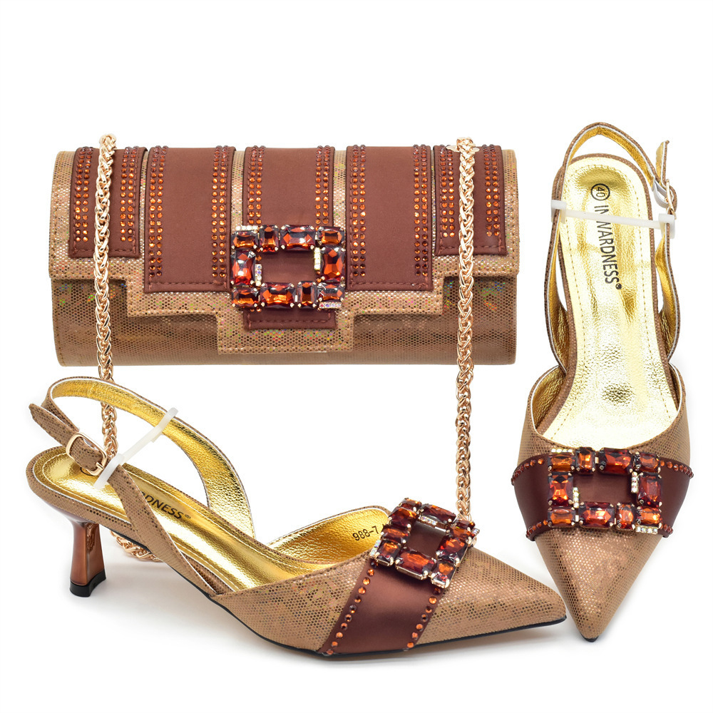 Style Diamond-Studded Pointed Toe Chunky Shoes with Evening Bag Set Italian Fashion Rhinestone Evening Outfit 260127