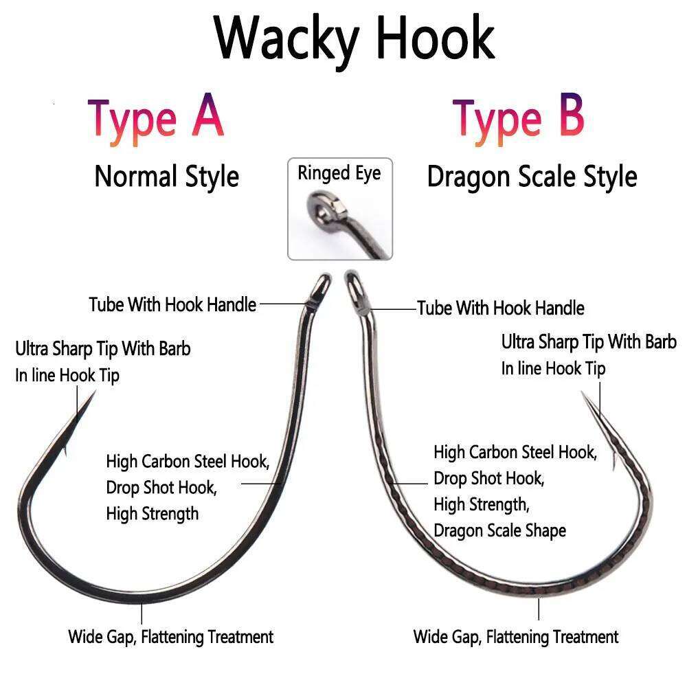 Bimoo 40pcs High Carbon Steel Wacky Hooks Luminous Drop Shot Hook Crank Worm Fishhook CatFish Trout Pike Fishing Accessories Z260128