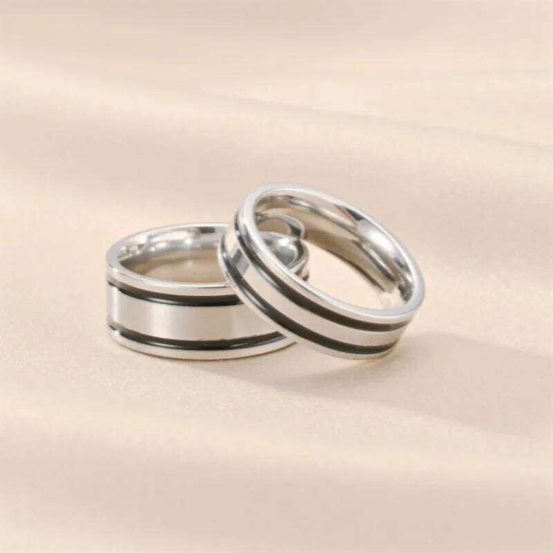 8MM Double Groove Lovers Stainless Steel Silver Color Simple Couples Rings Women Men Wedding Jewelry Accessories For Gift XJ260127