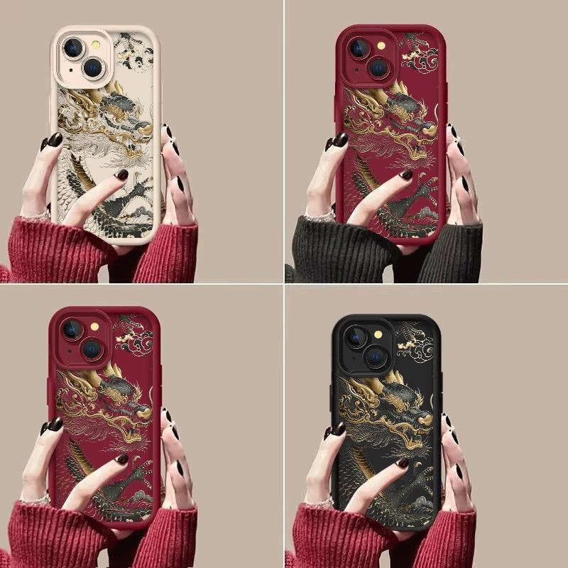 Compatible with Apple 16 Sky Eye Ladder High Bamboo Phone Case 15/14/13/12 Majestic Chinese Dragon Protective Cover X S260128