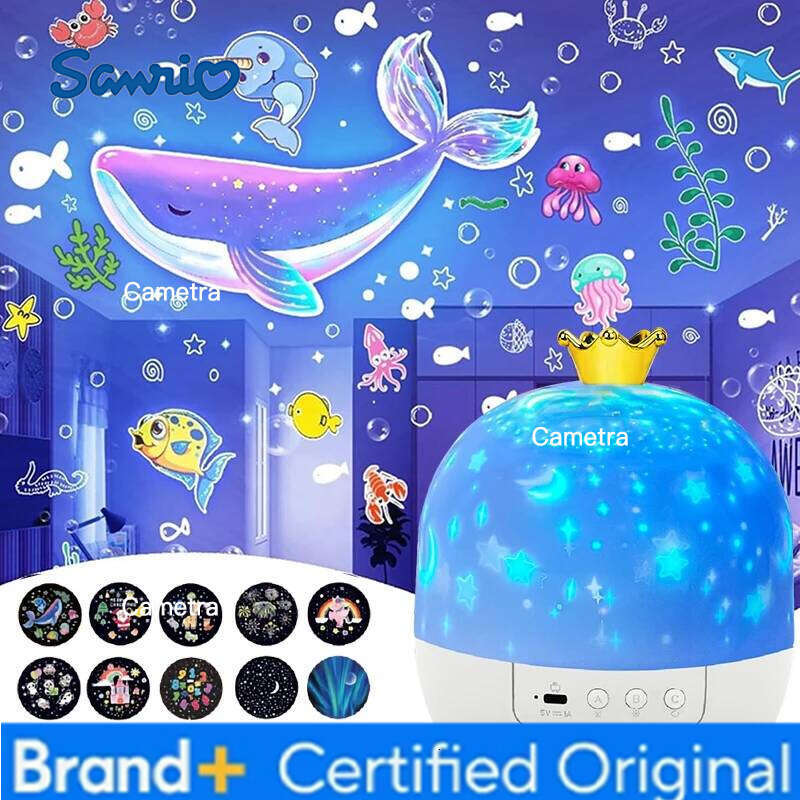 Sanrio Crown Light Projection Rotating Star Bedroom Ceiling Atmosphere Night Lamp Stars Childrens Birthday Gift with Films Sheet H260128