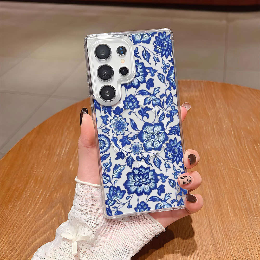 Magnetic Acrylic Samsung S23Ultra Transparent Phone Blue S25 Protective Case Advanced S24 Anti-fall S22+ S260128