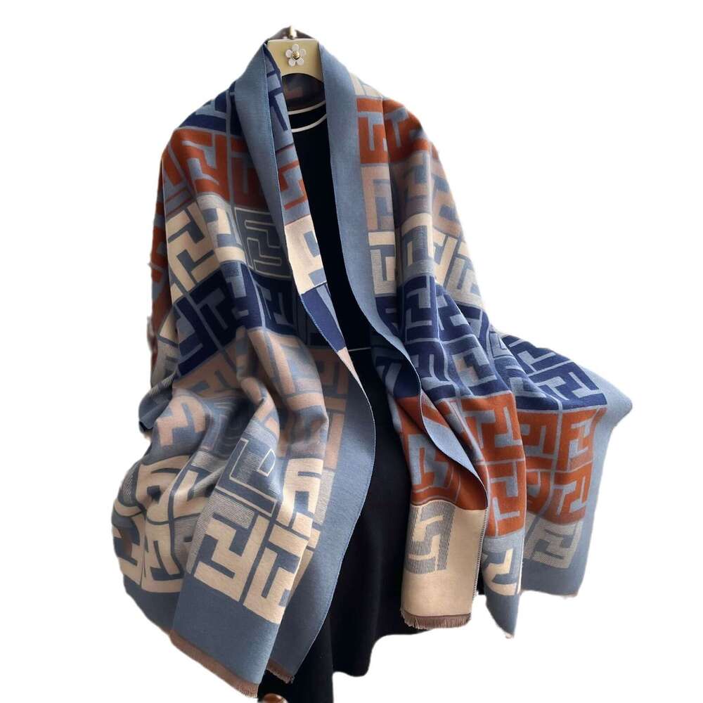 European and American Imitation Cashmere Scarf for Women Letter Retro Autumn Winter Thick Versatile Neck Warmer Long Double-Sided Shawl Export
