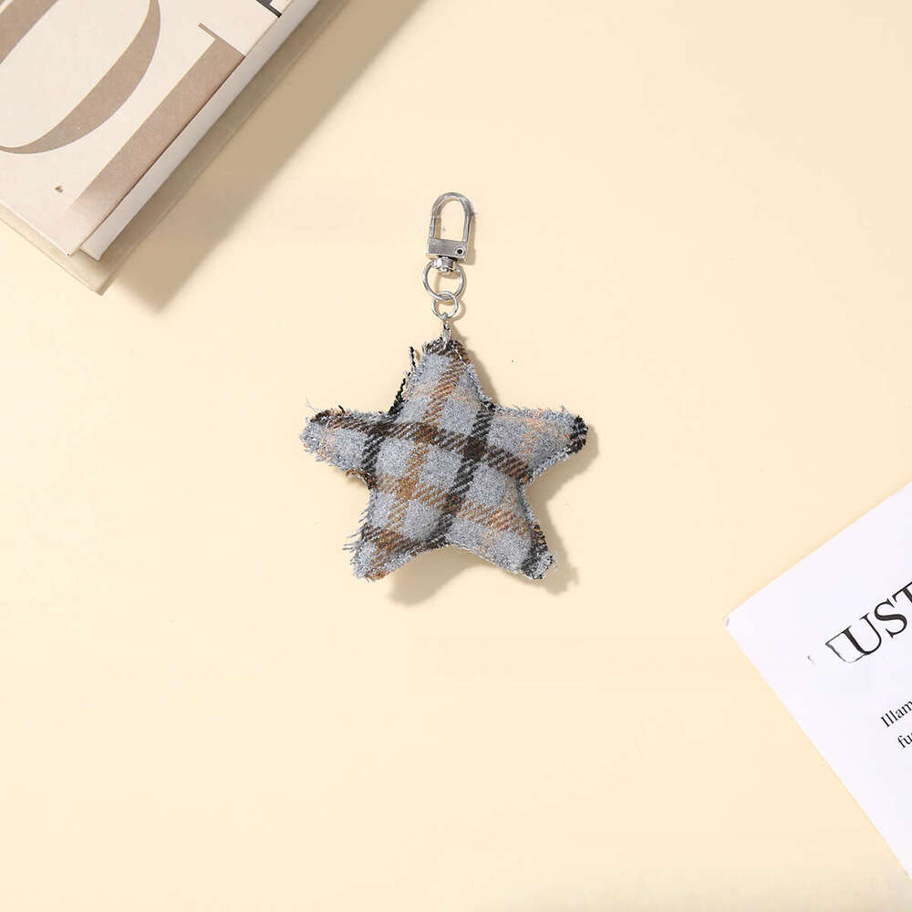 Bag Charm Keychain Plaid Fabric Star Pendant Silver Hanger Keychain Accessory for Daily Use