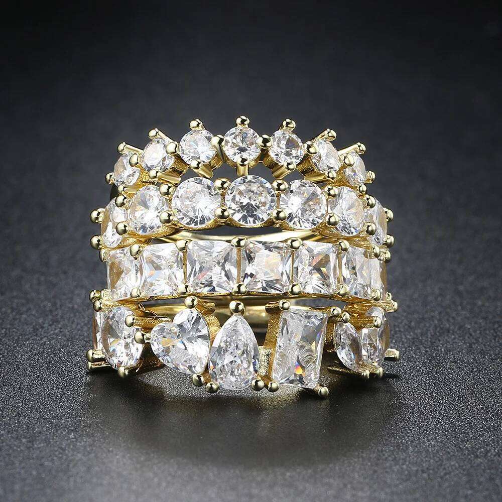 Simple Women's Ring Gold Color Geometry Cubic Zirconia Minimalist Stacking Rings Finger Accessories Female Jewelry Gifts R018 XJ260127