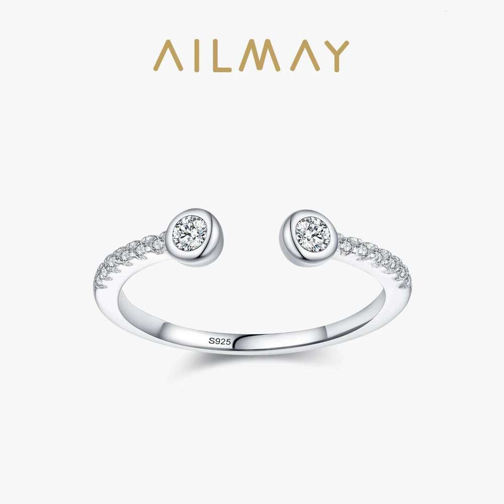 Ailmay Real 925 Sterling Silver Trendy Round AAAAA CZ Adjustable Finger Rings For Women Engagement Anniversary Fine Jewelry Gift XJ260127