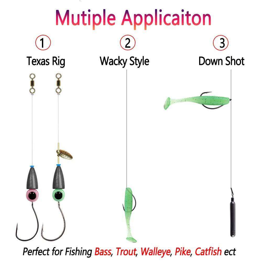 Bimoo 40pcs High Carbon Steel Wacky Hooks Luminous Drop Shot Hook Crank Worm Fishhook CatFish Trout Pike Fishing Accessories Z260128