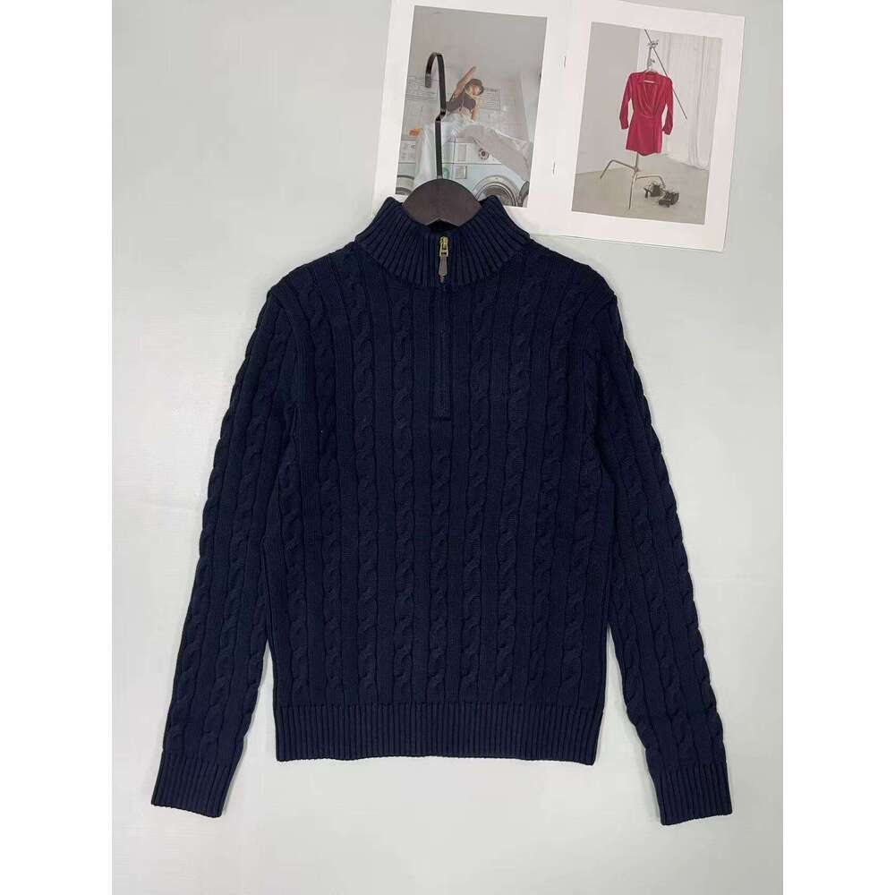 2026 Embroidered Half Zipper Knitted Stand up Collar Loose Lazy Style Pure Cotton Long Sleeve Women's Knitted Sweater