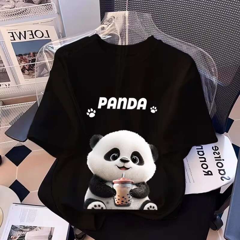 Panda Pure Cotton T-Shirt Short Women 2026 Summer New Fashion Stylish Loose Slimming Top Half Sleeve Tee