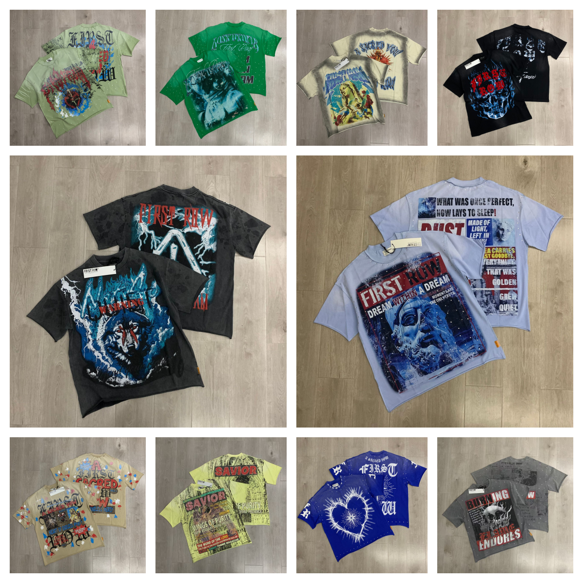 Men's T-shirts FIRST ROW High-end Cotton Short Sleeves Graphics Street Hip-hop Gothic Summer Prints Harajuku Short-sleeved Cotton Oversized Vinta