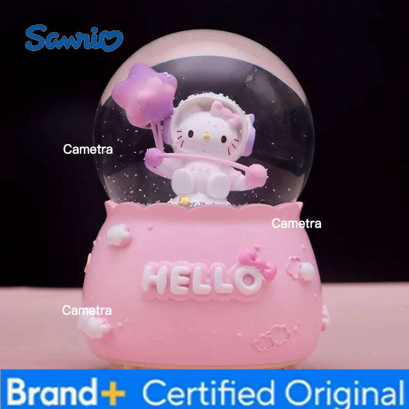 Sanrio Crystal Ball Cartoon Kitty Lovers Birthady Gifts Glowing Snowflakes Music Box Home Decoration Desktop Ornament H260128