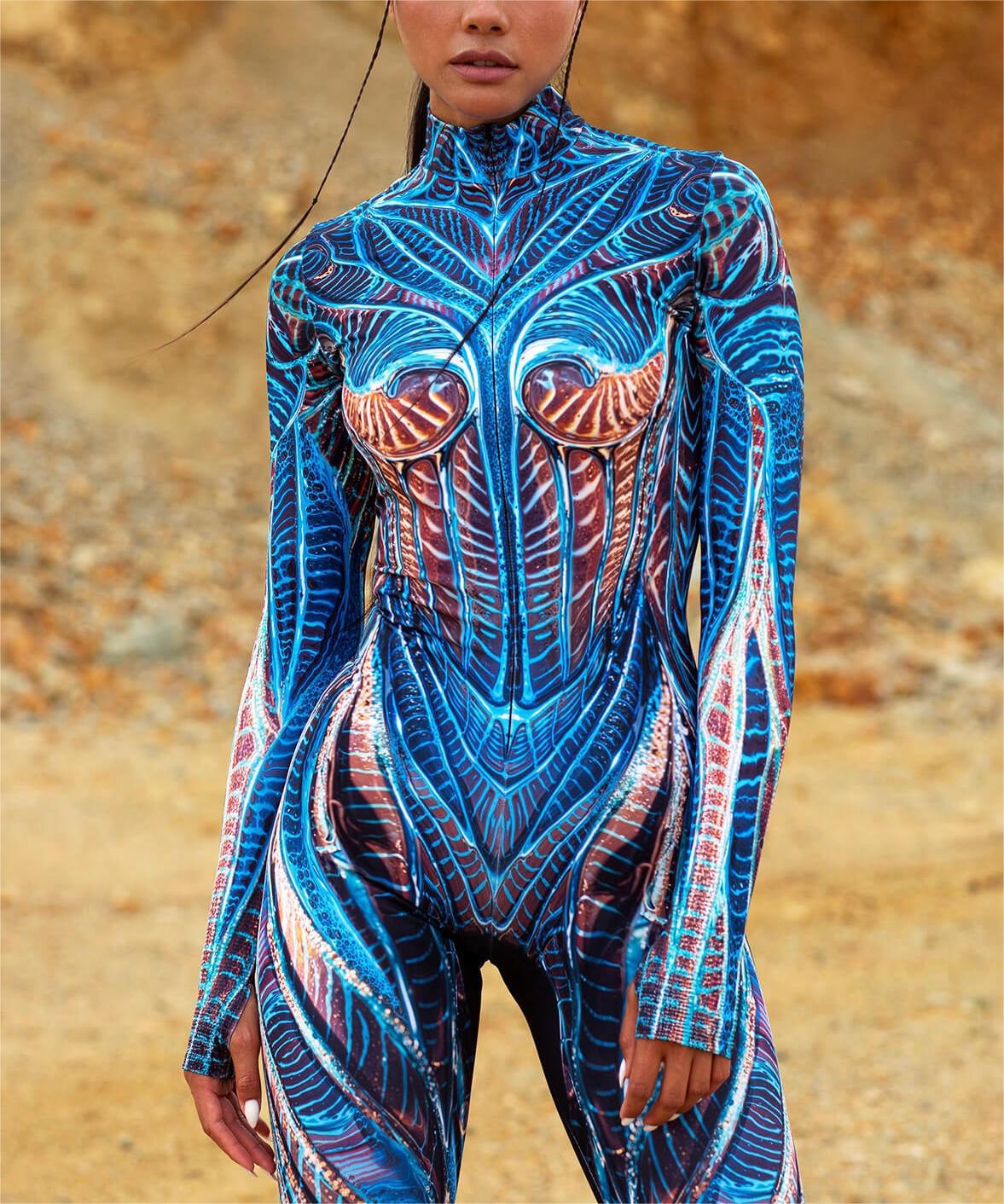 Stage Wear Halloween Cosplay Costume 3D Digital Printed Bodycon One Piece Cosplay Jumpsuit