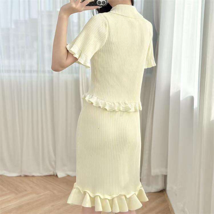 2026 Spring/Summer New Sweet Retro Doll Collar Slim Knitted Short Sleeve Tight Mermaid Two Piece Set