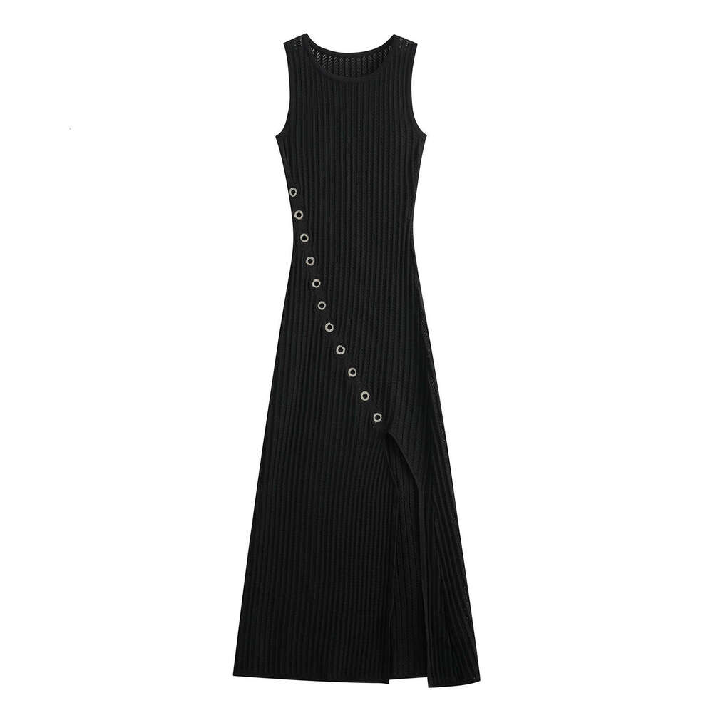 2026 Spring/Summer New Luxury Black High Waist Water Diamond Decorative Round Loop Seam Knitted Sleeveless Tight Skirt