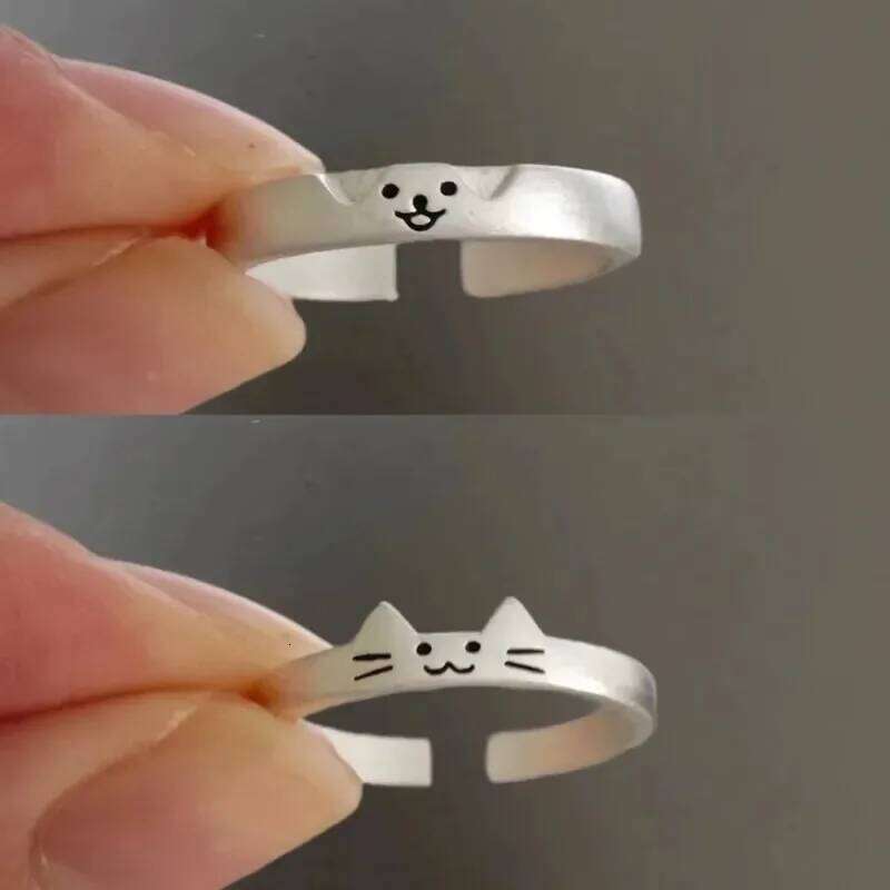 1/2pcs New Lovely Cat Dog Animal Ring for Couple Handmade Opening Adjustable Valentine's Day Rings Fashion Jewelry XJ260127