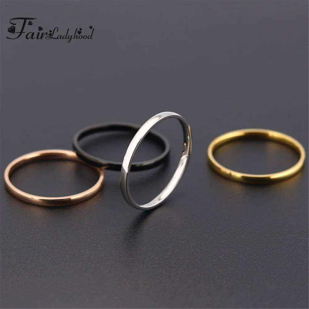 FairLadyHood Simple Rose Gold For Men Women Plate With Silver Color Stainless Steel Rings Jewelry Wedding Ring Couple XJ260127