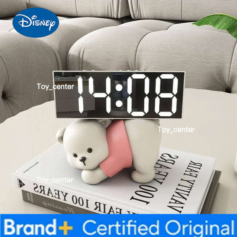 Disney Digital Alarm Cute Bear Resin Statue Ornaments Animal Sculptures Desktop Electronic Clock Decoration Living Room Decor H2601281