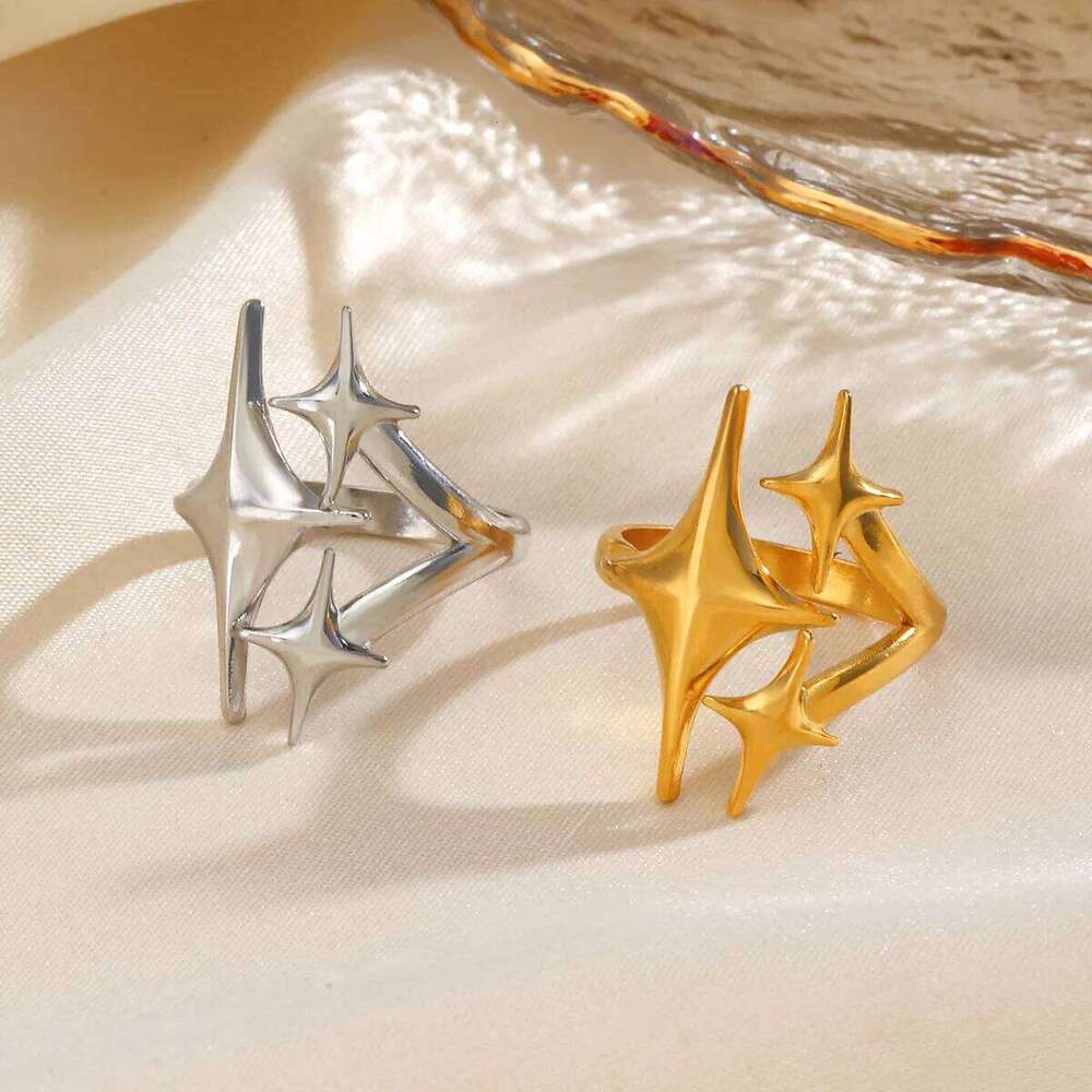 LATS Stainless Steel Y2K Celestial Star Open Rings for Women Men Unique Design Gold Silver Color Adjustable Ring Fashion Jewelry XJ260127