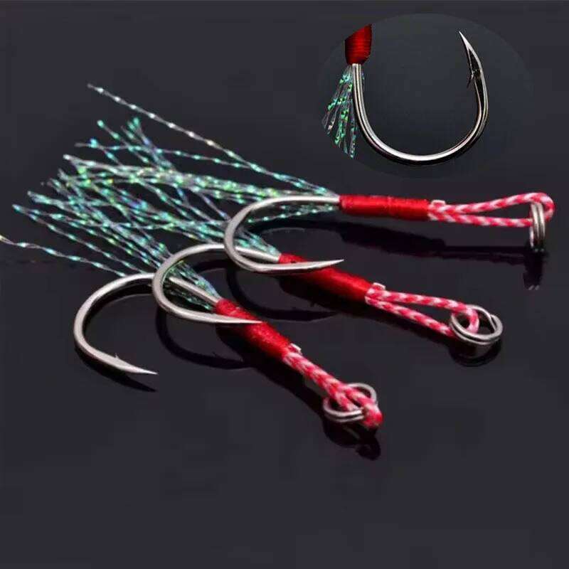 20/40pcs Cast Jig Assist Hook High Carbon Steel Angle Barbed Thread Feather Lure Fishing Tackle Slow Jigging Sea Pesca Fishhook Z260128
