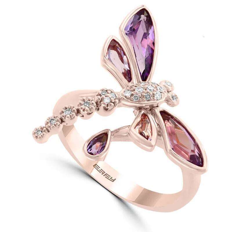 Milangirl Women Ladies Romantic Beautiful Lovely Dragonfly Insect Rose Gold Color Female Ring for Party Jewelry XJ260127