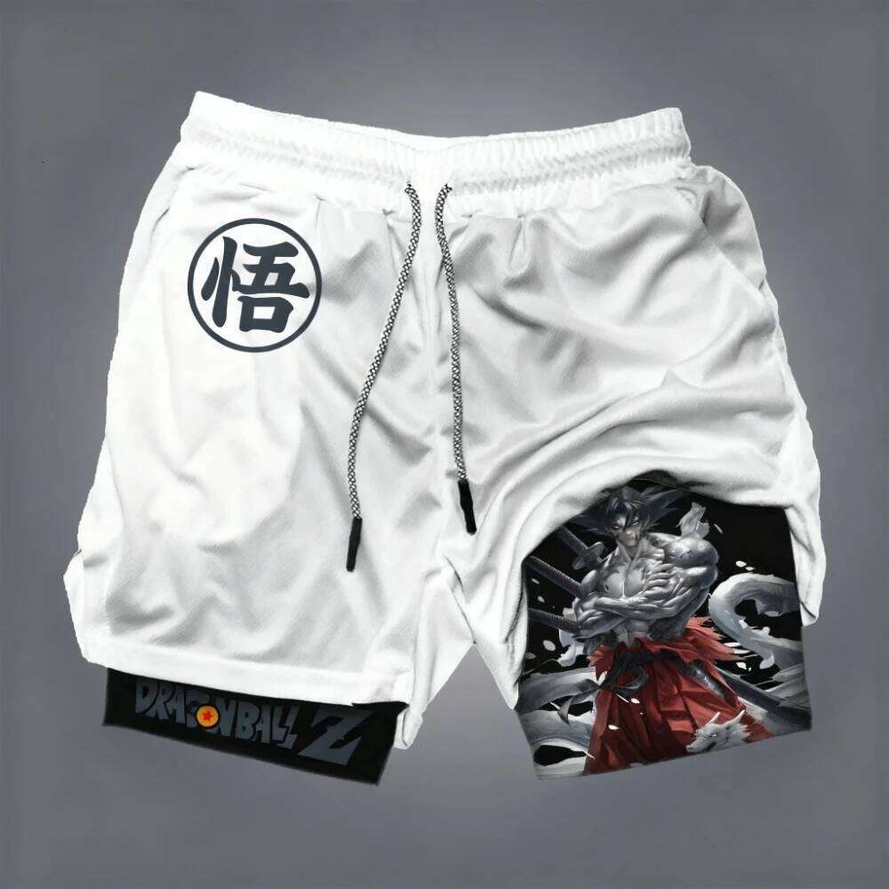 Dragon Ball Men's Double-layer Son Goku Summer Anime Fake Two-piece Sports Fitness Quick-drying Shorts Oversize Y2k Pants X260128
