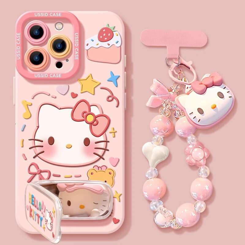 Kitty Pink Cat Mirror Case Hanging Chain for Apple iPhone 17 Pro Max, Compatible with Air 16, Shockproof S260128