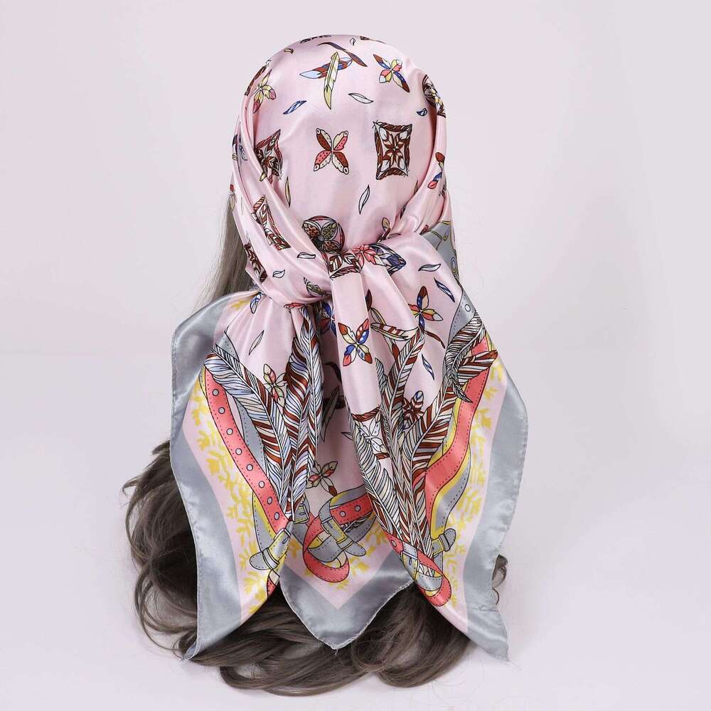 Imitation Silk Women's Headscarf 90*90CM Square Patterned Neck Shawl European And American Scarf