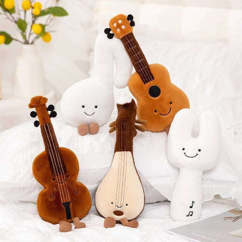 Cute Musical Plush Toy Soft Violin 30cm Guitar Pipa Tuning Fork Note Stuffed Doll Instrument Gift for Kid Music Lover Home Decor Y260128
