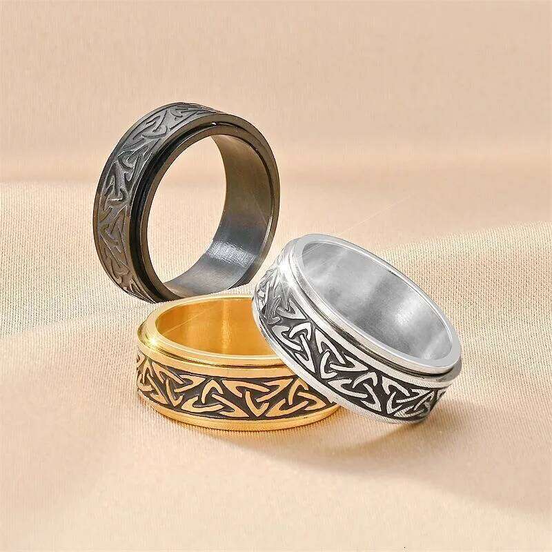 Starry Viking Celtic Knot Rune Rings For Men Rotating Stainless Steel Anti Stress Anxiety Relife Spinning Ring Anillo Antiestres XJ260127
