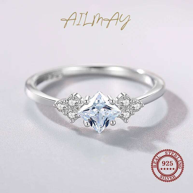 Ailmay 100% 925 Sterling Sparkling Square Cubic Zirconia Finger Ring For Women Wedding Statement Fine Silver Jewelry XJ260127