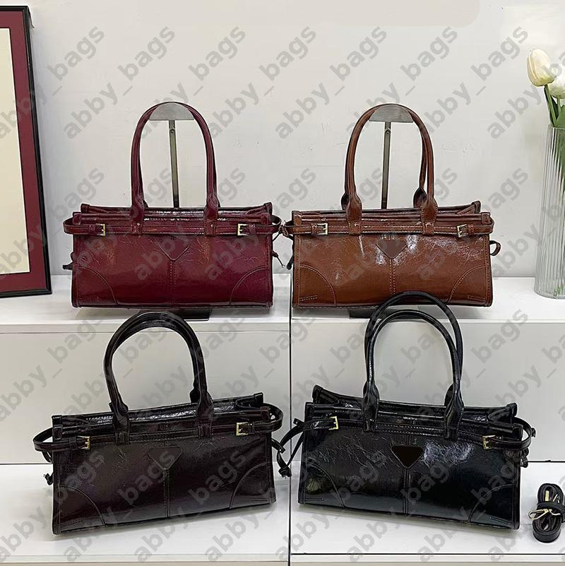 Women Designer Vintage Glossy Wine Red Leather Tote Bag Luxury Large Capacity Commute Shoulder Handbag Top Handle Purse Underarm Bags DLD2601281