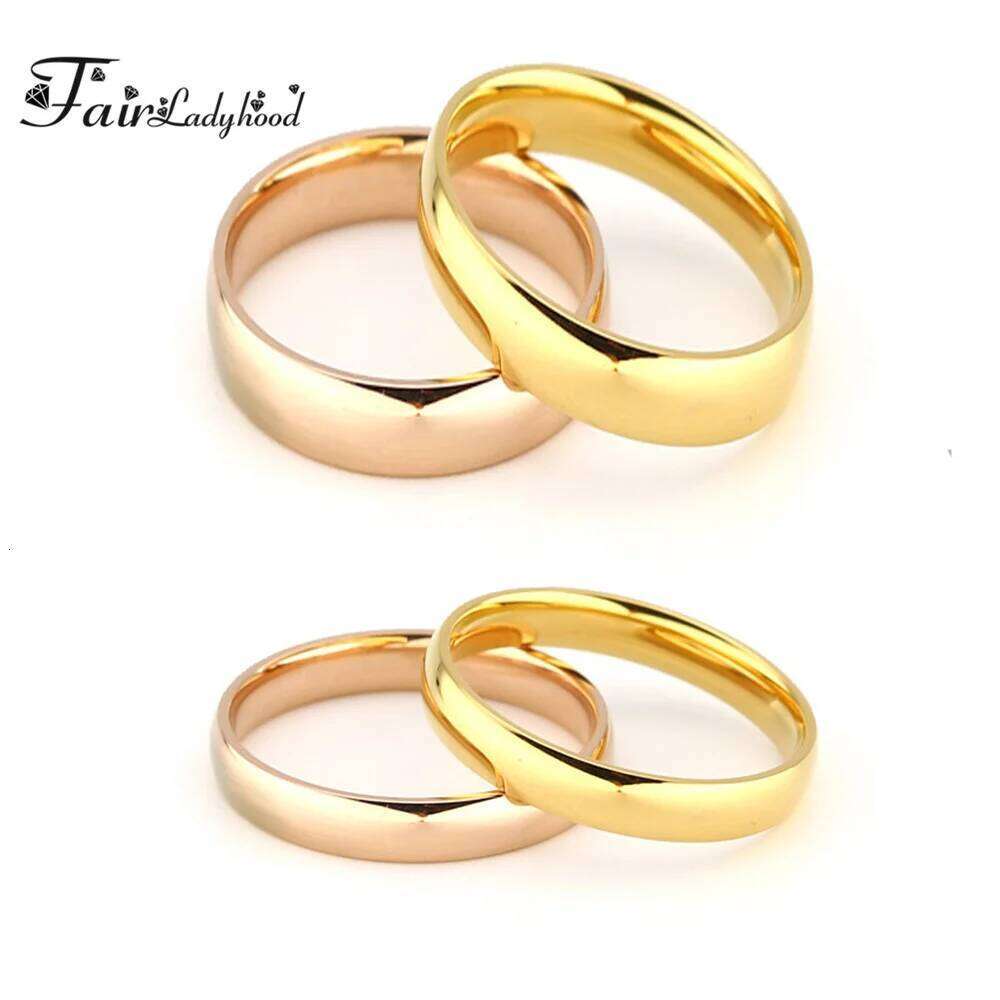FairLadyHood Simple Rose Gold For Men Women Plate With Silver Color Stainless Steel Rings Jewelry Wedding Ring Couple XJ260127