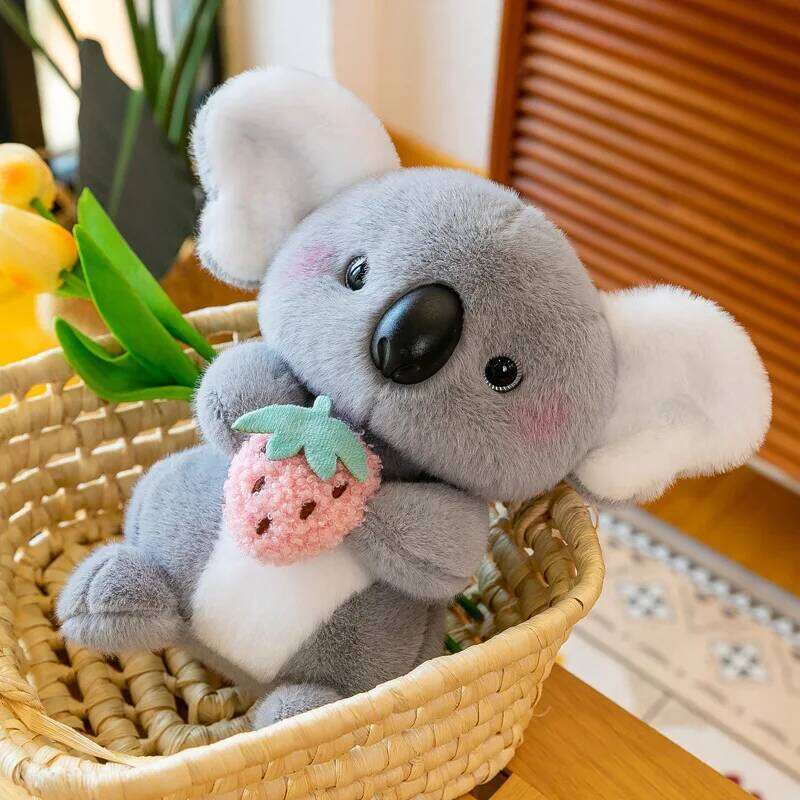 Cute Grey Shy Netflix Little Koala Hugging Strawberry Plush Doll Y260128