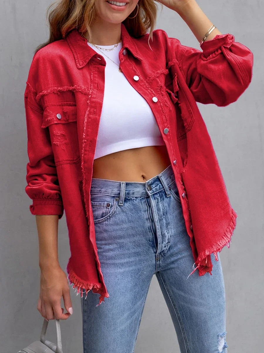 Womens Ripped Distressed Denim Jackets Long Sleeve Button Down Jacket Coats Autumn Tops Outerwear Fashion 260128