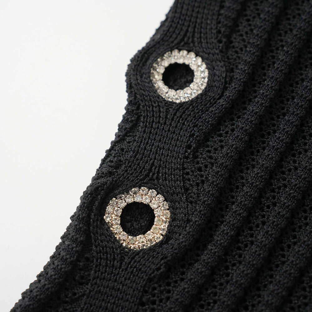 2026 Spring/Summer New Luxury Black High Waist Water Diamond Decorative Round Loop Seam Knitted Sleeveless Tight Skirt